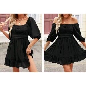 Dokotoo Size XS Black Mini Dress Backless Back Tie Ruffle Flirty Flouncy Party